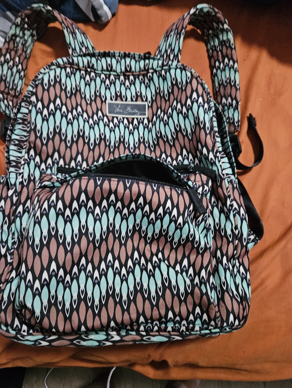 Vera Bradley Lighten Up Just Right Sierra Stream Teal and Brown Print Backpack